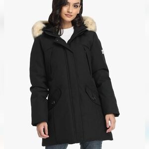 PUREMSX Winter Coat for Women, Thick Warm Fur Hood Insulated Vegan Down Padded J